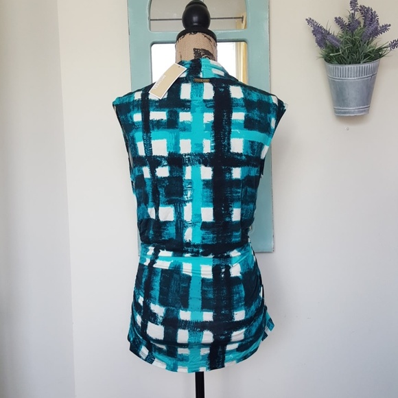 **SOLD** Michael Kors Checkered Faux wrap top NWT - Picture 2 of 5